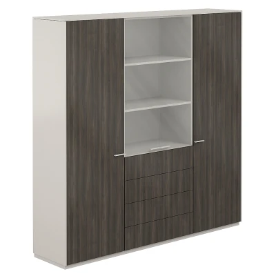 Шкаф для одежды 600 - 2шт. + Шкаф высокий 800 со стеклом мат., 4 ящ., обвязка GS, фасады BT/ NZ-0303+NZ-0312+NZ-0303.GS.BT/ 2024х450х1976, обвязка GS, фасады BT, стекло матовое GLM