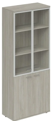  Шкаф высокий 800х400х1955 со стеклом, з.ст ЛДСП / WN.711.OL.OL.AL /  дуб светлый, алюминиевая рамка, стекло прозрачное