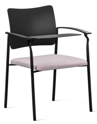 Конференц-кресло Pinko Pinko plastic 4legs black Jade9502 Arms+WT со столиком, черные металлические ножки, черный пластик, серая ткань