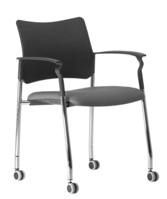 Конференц-кресло Pinko Pinko plastic cast Jade9502 Arms на роликах, хромированные металлические ножки, черный пластик, серая ткань