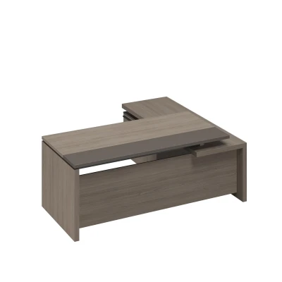 Стол руководителя с брифинг-приставкой боковой левый дуб виченца/лава серая U.rus, размер: 2020x1800x760