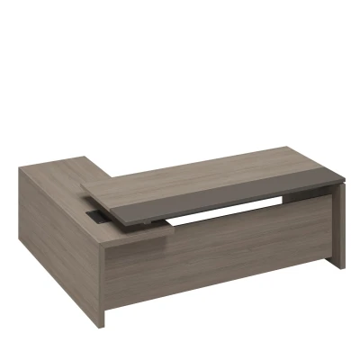 Стол руководителя с брифинг-приставкой боковой правый дуб виченца/лава серая U.rus, размер: 2220x1800x760