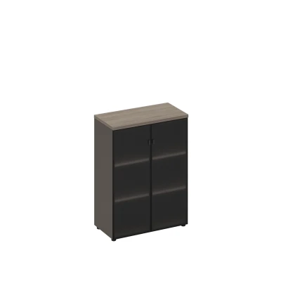 Шкаф для документов средний со стеклянными дверями дуб виченца/лава серая U.rus, размер: 910x460x1210