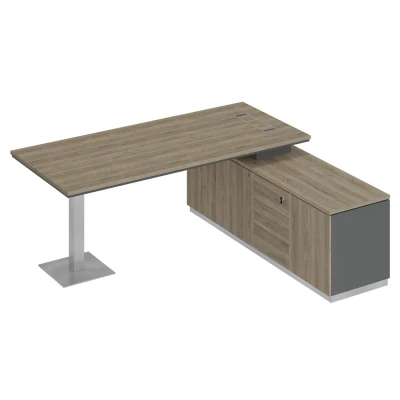 Стол на опорной тумбе для руководителя дуб гладстоун светлый / антрацит премиум / дуб гладстоун светлый City, размер: 2000x1800x750