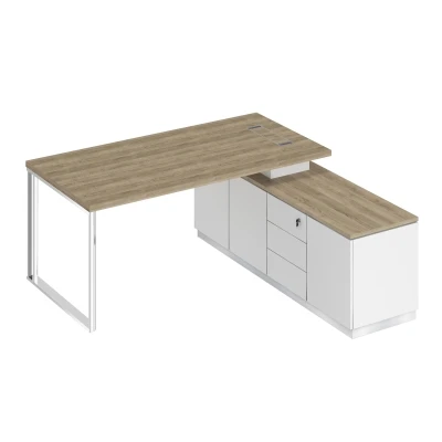 Стол руководителя на опорной тумбе (левый/правый) дуб гладстоун светлый / белый премиум / белый премиум Bravo, размер: 1800x1800x750