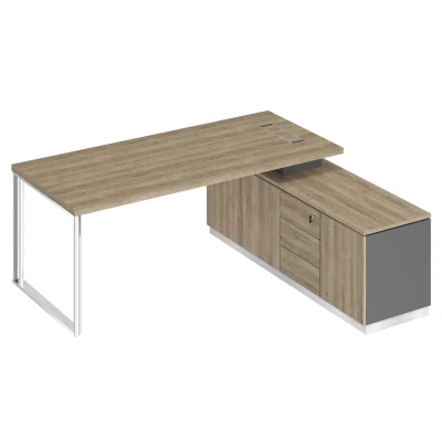 Стол руководителя на опорной тумбе (левый/правый) дуб гладстоун светлый / антрацит премиум / дуб гладстоун светлый Bravo, размер: 2000x1800x750