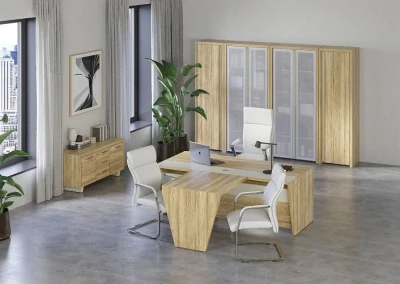 Кабинет руководителя Corner Гикори песочный/Ваниль Ultra Gloss