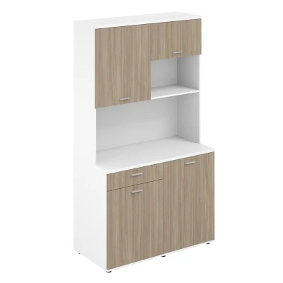  Офисная мини-кухня с ящиком, 1200х600х2135 / SG.1002.WH.OD /  корпус: белый, фасады: дуб темный
