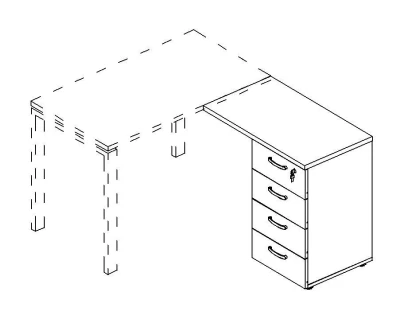 Тумба приставная 4-х ящичная с замком натуральный дуб / белый премиум A4, размер: 790x450x750