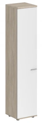 Шкаф высокий 400х400х1955, 1 дверь, задняя стенка ЛДСП, левый / корпус дуб светлый, фасад белый