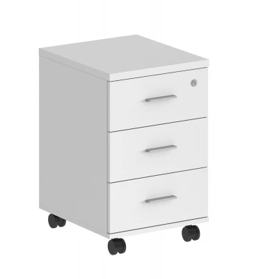 Тумба мобильная с 3 ящиками 404х460х619 (метабоксы), с замком / корпус белый, фасады белые