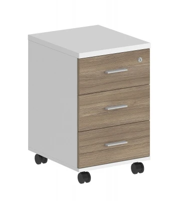Тумба мобильная с 3 ящиками 404х460х619 (метабоксы), с центральным замком / корпус белый, фасады дуб темный