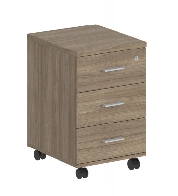 Тумба мобильная с 3 ящиками 404х460х619 (метабоксы), с центральным замком / корпус дуб темный, фасады дуб темный