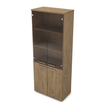 Шкаф высокий со стеклом (800*450*2045), Gloss Line, цвет Teakwood